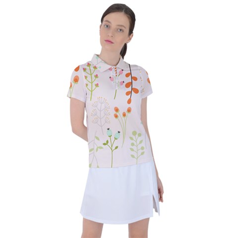 Boho Pattern Berries Flowers Nature Women s Polo T-shirt by Bedest