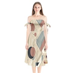 Boho Abstract Architecture Shoulder Tie Bardot Midi Dress by Bedest