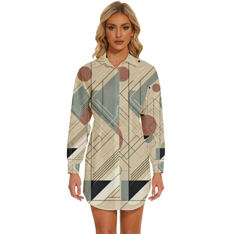 Boho Abstract Architecture Womens Long Sleeve Shirt Dress by Bedest