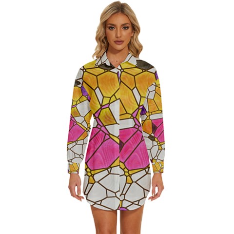 Architecture Glass Abstract Pattern Womens Long Sleeve Shirt Dress by Bedest