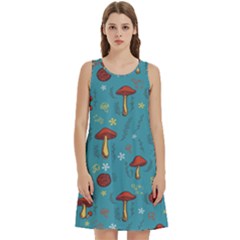 Whimsical Mushroom Pattern Round Neck Sleeve Casual Dress With Pockets by Drawde