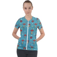 Whimsical Mushroom Pattern Short Sleeve Zip Up Jacket by Drawde