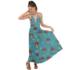 Whimsical Mushroom Pattern Backless Maxi Beach Dress by Drawde