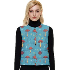 Whimsical Mushroom Pattern Women s Button Up Puffer Vest by Drawde