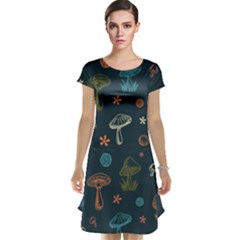 Whimsical Mushrooms Pattern Cap Sleeve Nightdress by Drawde