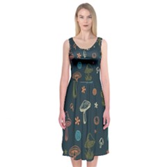 Whimsical Mushrooms Pattern Midi Sleeveless Dress by Drawde