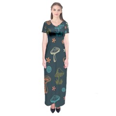 Whimsical Mushrooms Pattern Short Sleeve Maxi Dress by Drawde