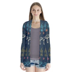 Whimsical Mushrooms Pattern Drape Collar Cardigan by Drawde