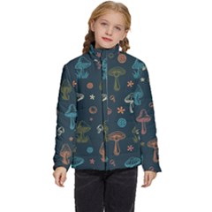 Whimsical Mushrooms Pattern Kids  Puffer Bubble Jacket Coat by Drawde