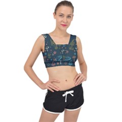 Whimsical Mushrooms Pattern V-back Sports Bra by Drawde