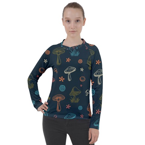 Whimsical Mushrooms Pattern Women s Pique Long Sleeve T-shirt by Drawde