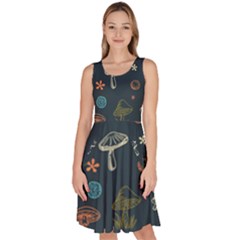 Whimsical Mushrooms Pattern Knee Length Skater Dress With Pockets by Drawde