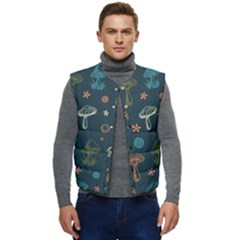 Whimsical Mushrooms Pattern Men s Button Up Puffer Vest	 by Drawde