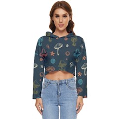 Whimsical Mushrooms Pattern Women s Lightweight Cropped Hoodie by Drawde