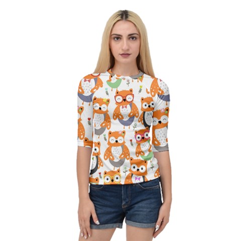 Cute Colorful Owl Cartoon Seamless Pattern Quarter Sleeve Raglan T-shirt by Apen