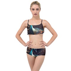 Colorful Peacock Bird Feathers Layered Top Bikini Set by Apen