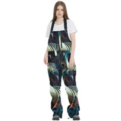 Colorful Peacock Bird Feathers Women s Front Zip Ski And Snowboard Bib Pants by Apen