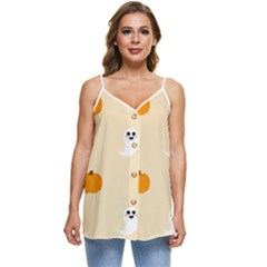 Pumpkin And Boo Crew Halloween  Casual Spaghetti Strap Chiffon Top by Safari