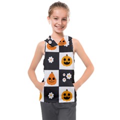 Seamless Halloween Pattern With Smiling Pumpkin 20240926 161714 0000 Kids  Sleeveless Hoodie by Safari