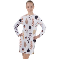 Autumn Seamless Leaves Pattern  Long Sleeve Hoodie Dress by Safari