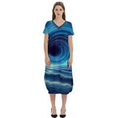 Astral Waveform Fantasy T-shirt Midi Dress With Pockets by Grandong