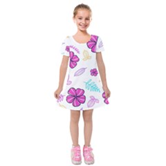 Flowers Leaves Pattern Art Bloom Kids  Short Sleeve Velvet Dress by Grandong