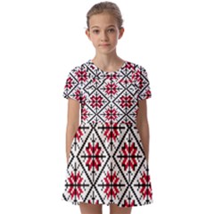 Ukrainian Folk Seamless Pattern Ornament Ethnic Ornament Border Element Traditional Art Kids  Short Sleeve Pinafore Style Dress by Grandong