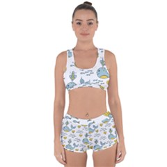 Whale Cartoon Whale Seamless Cartoon Character Animals Leaf Racerback Boyleg Bikini Set by Grandong