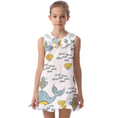 Whale Cartoon Whale Seamless Cartoon Character Animals Leaf Kids  Pilgrim Collar Ruffle Hem Dress by Grandong