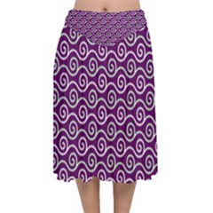 Violet White Pattern Velvet Flared Midi Skirt by ytdream