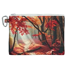 Forest Path Red Nature Canvas Cosmetic Bag (xl) by Bedest