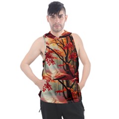 Forest Path Red Nature Men s Sleeveless Hoodie by Bedest