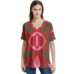 A Red And Brown Design On A White Background V-neck Split Shoulder Casual T-shirt by catchydesignhill