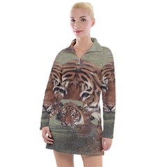 Swimming Tiger Women s Long Sleeve Casual Dress by ExtraAwesomeSauce