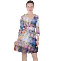 Cosmic Owls Pattern Quarter Sleeve Ruffle Waist Dress by ExtraAwesomeSauce