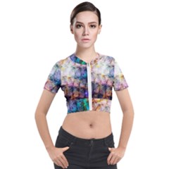 Cosmic Owls Pattern Short Sleeve Cropped Jacket by ExtraAwesomeSauce