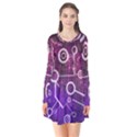 Cosmic Network Geometric Art Long Sleeve V-neck Flare Dress View1