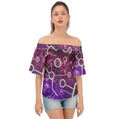 Cosmic Network Geometric Art Off Shoulder Short Sleeve Top by ExtraAwesomeSauce