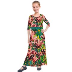 Abstract Floral Artwork Kids  Quarter Sleeve Maxi Dress by ExtraAwesomeSauce