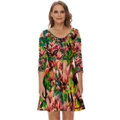 Abstract Floral Artwork Shoulder Cut Out Zip Up Dress by ExtraAwesomeSauce