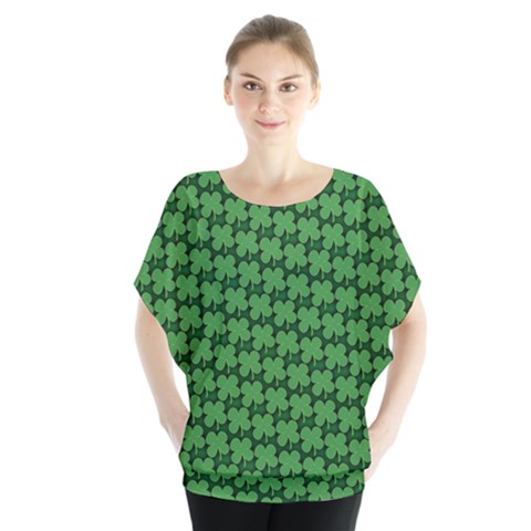 St  Patrick s Day Clovers Batwing Chiffon Blouse by ExtraAwesomeSauce