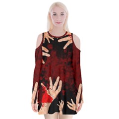 Horror Themed Bloody Hands Velvet Long Sleeve Shoulder Cutout Dress by ExtraAwesomeSauce