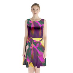 Vibrant Abstract Equine Art Sleeveless Waist Tie Chiffon Dress by ExtraAwesomeSauce