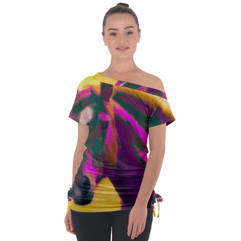 Vibrant Abstract Equine Art Off Shoulder Tie-up T-shirt by ExtraAwesomeSauce