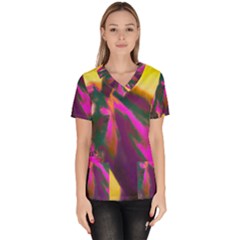 Vibrant Abstract Equine Art Women s V-neck Scrub Top by ExtraAwesomeSauce