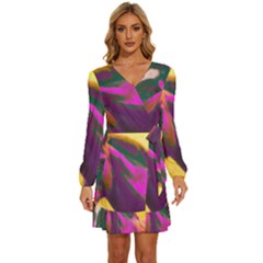 Vibrant Abstract Equine Art Long Sleeve Waist Tie Ruffle Velvet Dress by ExtraAwesomeSauce