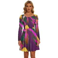 Vibrant Abstract Equine Art Long Sleeve Wide Neck Velvet Dress by ExtraGoodSauce