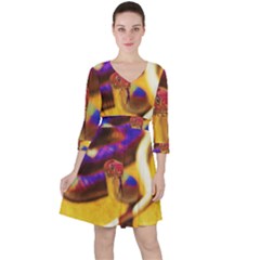 Vibrant Forked-tongue Snake Art Quarter Sleeve Ruffle Waist Dress by ExtraAwesomeSauce