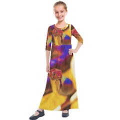 Vibrant Forked-tongue Snake Art Kids  Quarter Sleeve Maxi Dress by ExtraGoodSauce