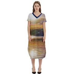 Serene Sunset Over Water T-shirt Midi Dress With Pockets by ExtraAwesomeSauce